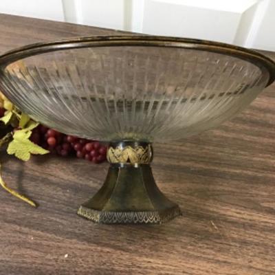 Crystal Bowl Metal Pedestal plus Faux Grapes
