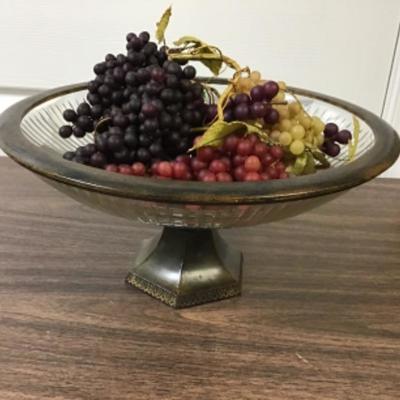 Crystal Bowl Metal Pedestal plus Faux Grapes