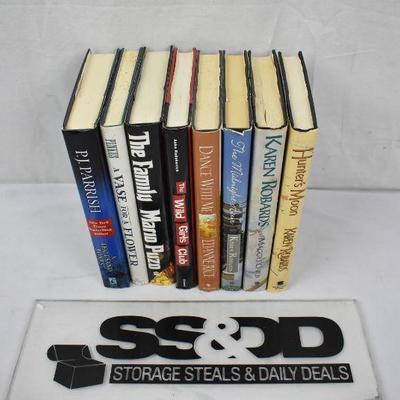 8 Hardcover Fiction Books, Authors Parrish -to- Robards