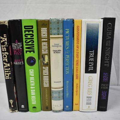 9 Hardcover Fiction Books, Authors Grafton -to- Iyer