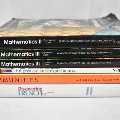 6 Textbooks: Math, French, Science, etc. Grades School Levels