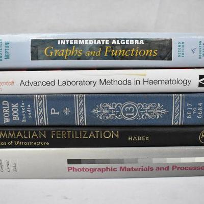 5 Textbooks: Math, Haematology, Encyclopedia, Fertilization, Photography