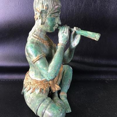 c.1850 Bronze & Gold Leaf Music Playing Thai Buddha Sculpture