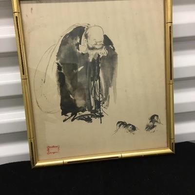 Antique Chinese Ink Wash Figure Original Painting 