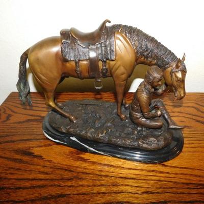 LOT 4 BRONZE TABLE TOP STATUTE GIRL WITH HORSE