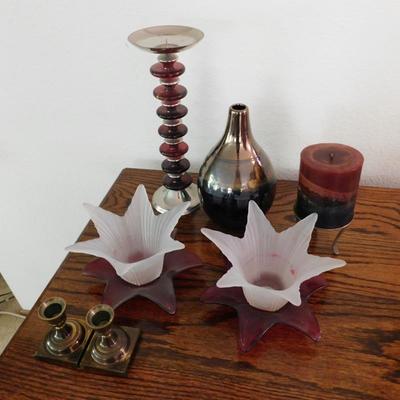 LOT 16  Home Decor 8 candle holders and 1 Brown Vase
