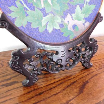 LOT 20 Blue Cloisonne Decorative Plate with wood stand