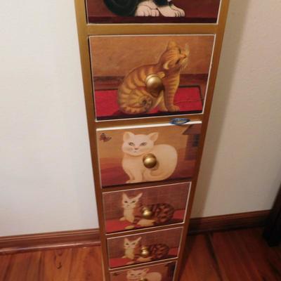 LOT 29 Seven Drawer Chest With Cats On drawer fronts 