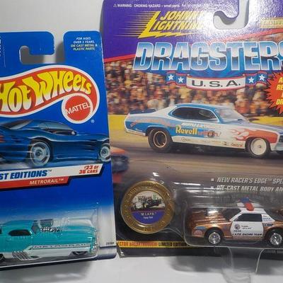 2- COOL cars Metro rail and LAPD race team, Stock police racer/ johnny lighting.1997