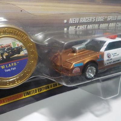 2- COOL cars Metro rail and LAPD race team, Stock police racer/ johnny lighting.1997