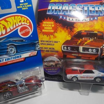 Hot wheels "Arachnorod" car racer & famous "Drag-on Lady.