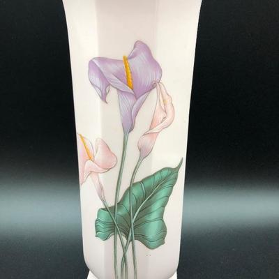 Toyo Japan Vase, pink ceramic calla lily flower design 9” tall