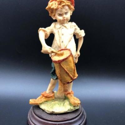 1982 Italian Capodimonte Style figurine - Boy with Drum - scowling 