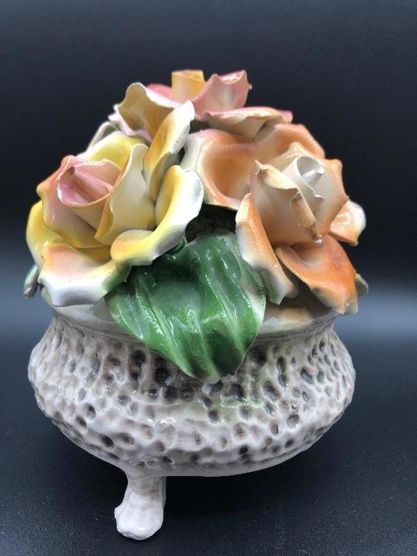 Capodimonte roses in three footed bowl porcelain flowers Italian ...