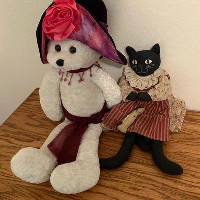 LOT 93. Pair of Stuffed Animals Bear and Cat