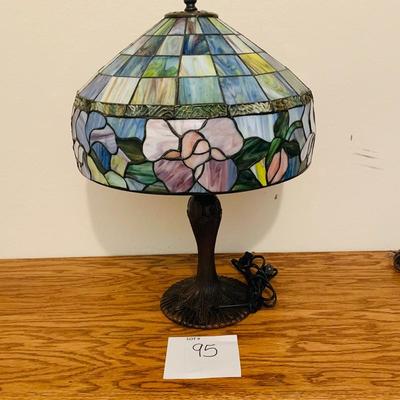 LOT 95. Table Lamp with Faux stained glass lamp shade