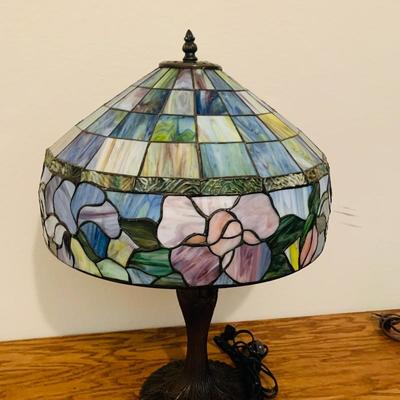 LOT 95. Table Lamp with Faux stained glass lamp shade
