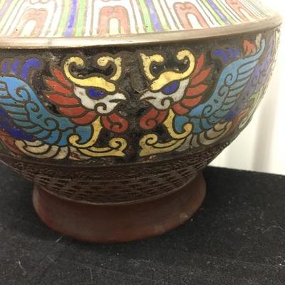 Vintage Enamel ChamplevÃ© Japanese Vase