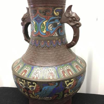 Vintage Enamel Champlevé Japanese Vase