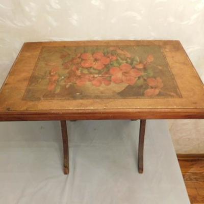 Vintage Solid Wood Fold Table with Picture In-lay 25