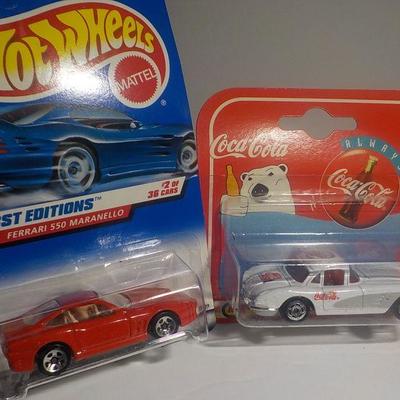 Ferrari 550 Maranello hot wheel and Coca cola 56 vette.