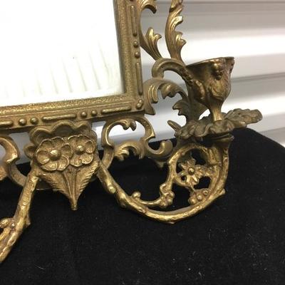 Victorian Brass Beveled Mirror and Candleholders 
