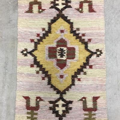 Vintage Indian 20â€ x 40â€ Hand Woven Tapestry Rug