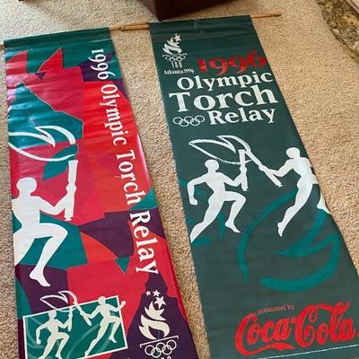 2 Rare 1996 OLYMPICS 9 foot advertising banners for Torch Relay sponsored by COCA COLA