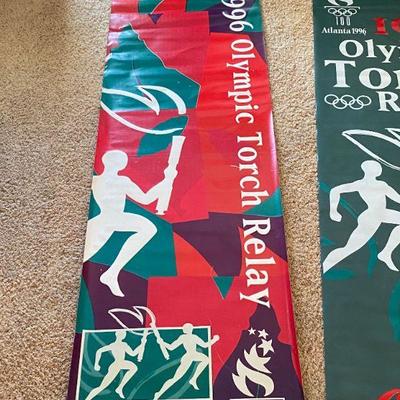 2 Rare 1996 OLYMPICS 9 foot advertising banners for Torch Relay sponsored by COCA COLA