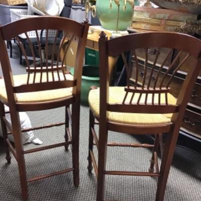 Two Wood and Rush woven Seat Barstools