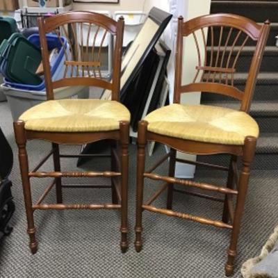 Two Wood and Rush woven Seat Barstools
