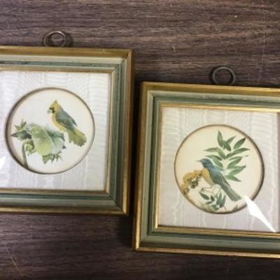 Vintage Collotype  Pair Framed Birds