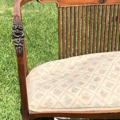 Small Antique Wood Love Seat Bench
