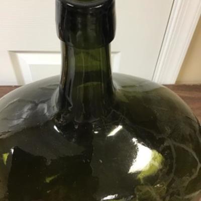 Large Green Glass Bottle - Signed