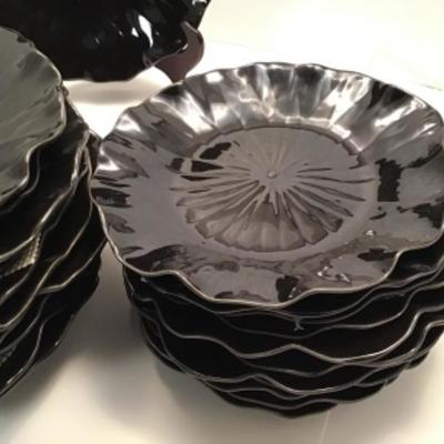 24 Black ceramic Dinner And Salad Plates