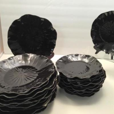 24 Black ceramic Dinner And Salad Plates