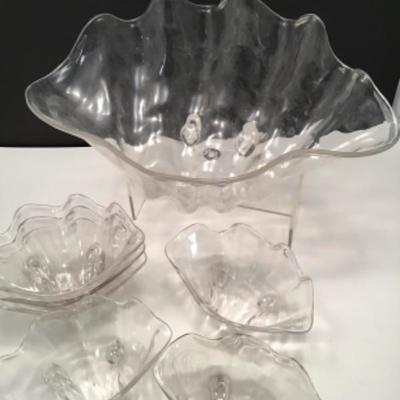 Vintage Lucite shell shaped salad serving  bowl and six salad bowls