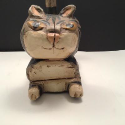 Handmade Signed Wood Cat