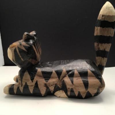 Handmade Signed Wood Cat