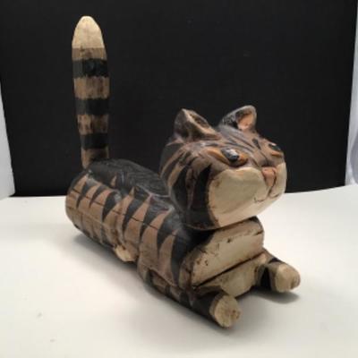 Handmade Signed Wood Cat