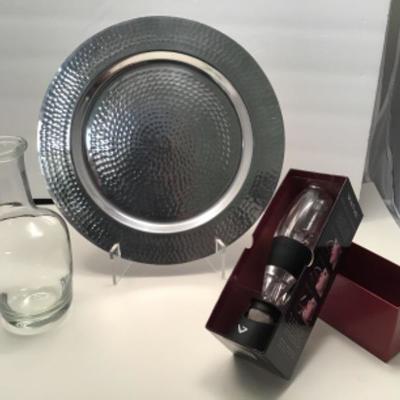 Bar Lot - Hammered Metal Tray -Carafe  Wine Aerator 