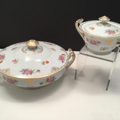 2 Pieces Noritake China Dresita Veg Bowl with Lid & Sugar Bowl With Lid