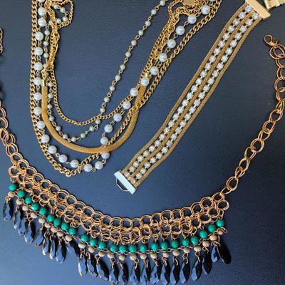 Lot of Gold Tone Fashion Necklaces and Bracelet
