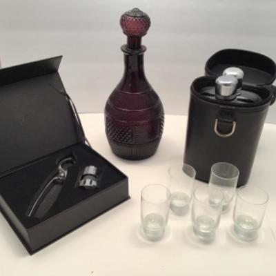 Lot-Glass Flasks, Carafe, 5 Shotglasses, Champagne Opener