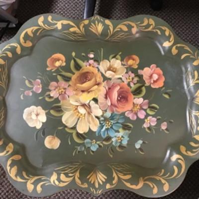 Vintage Handpainted Metal Tray Table 