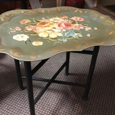 Vintage Handpainted Metal Tray Table 