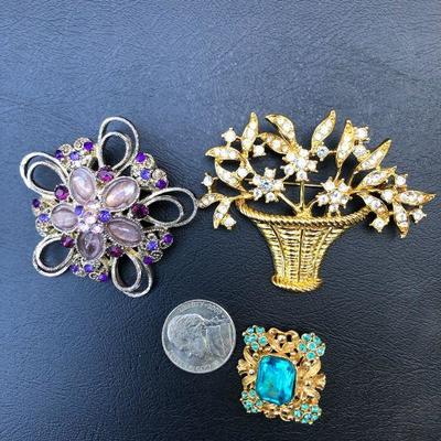 3 Contemporary Vintage Style Colorful Floral Brooches/Pins