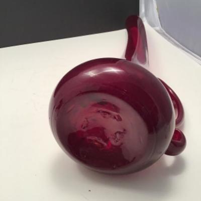 Vintage Large Red Blown Glass mid century modern Pitcher/vase
