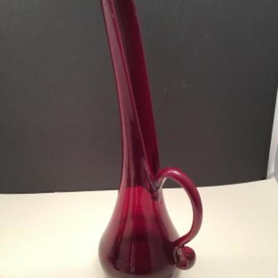 Vintage Large Red Blown Glass mid century modern Pitcher/vase