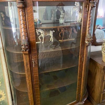 Antique Oak Curio/China Cabinet with Carved Dragon Design